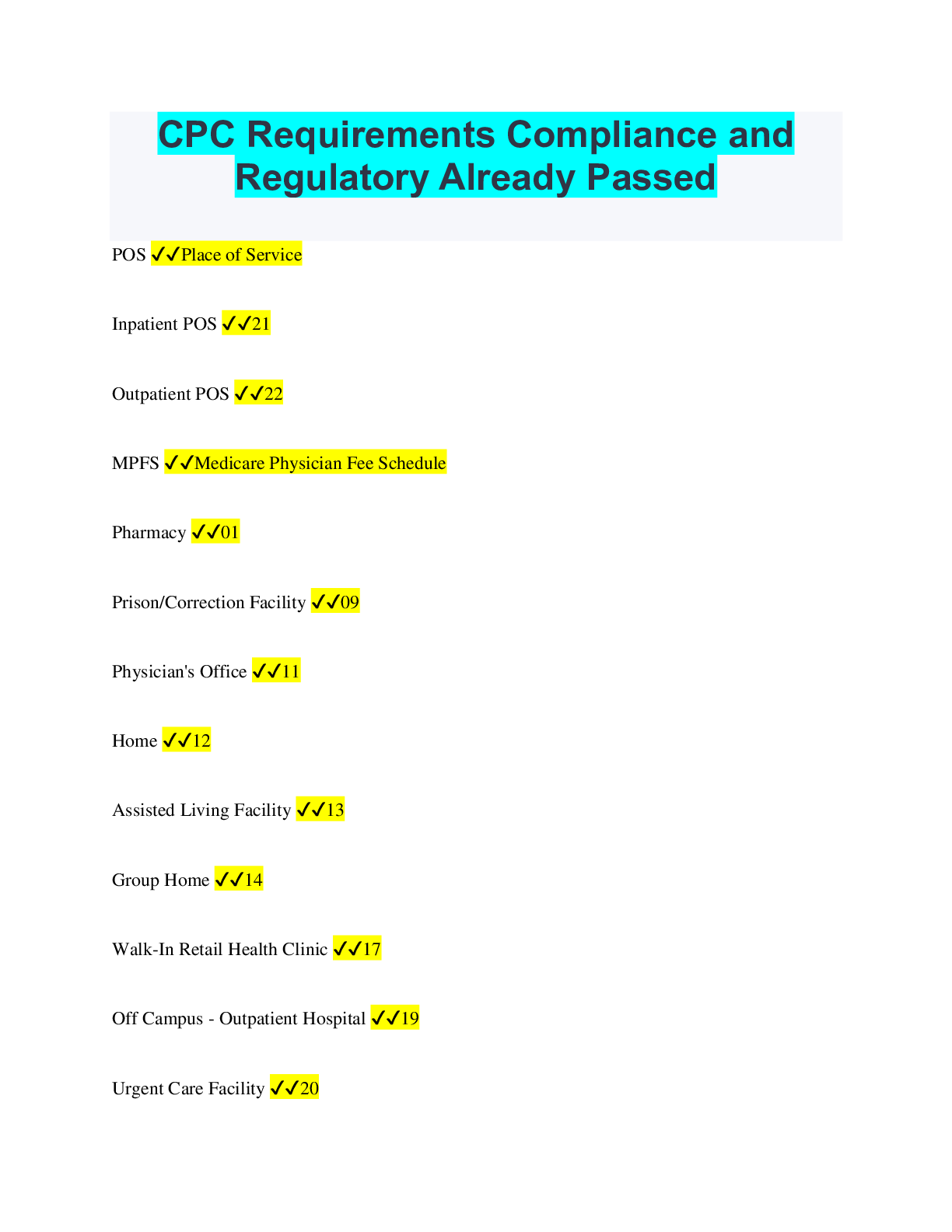 Preview of CPC Requirements Compliance and Regulatory Already Passed